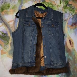 Denim and Fur Quilted Lining Button Up Vest